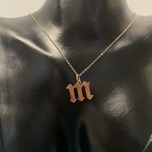 Old English “m” sterling silver rose gold sterling silver necklace